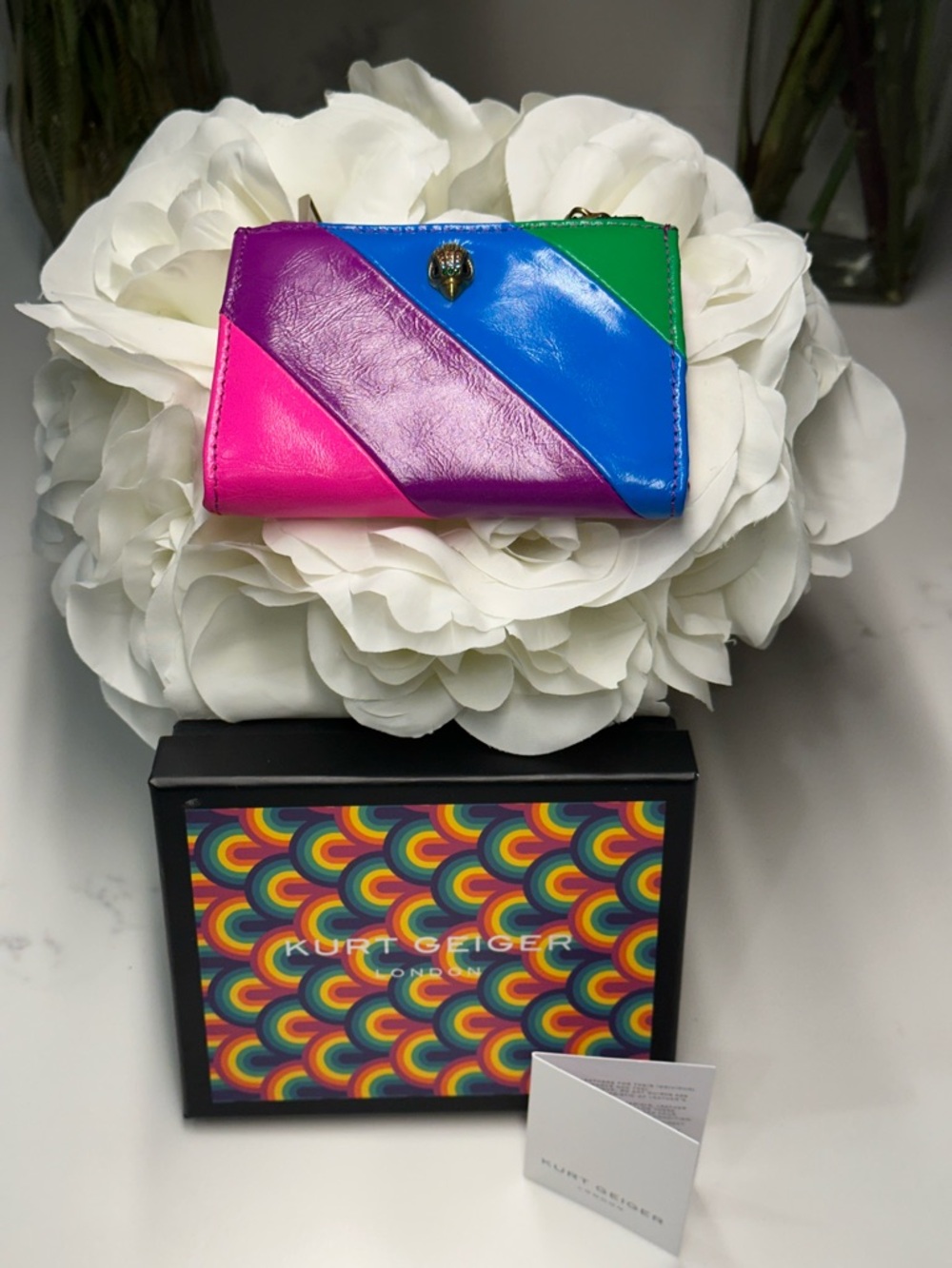 Kurt Geiger Diagonal Colorblock Patent Wallet in Pink, Purple, Blue, Green NWT - Picture 3 of 10
